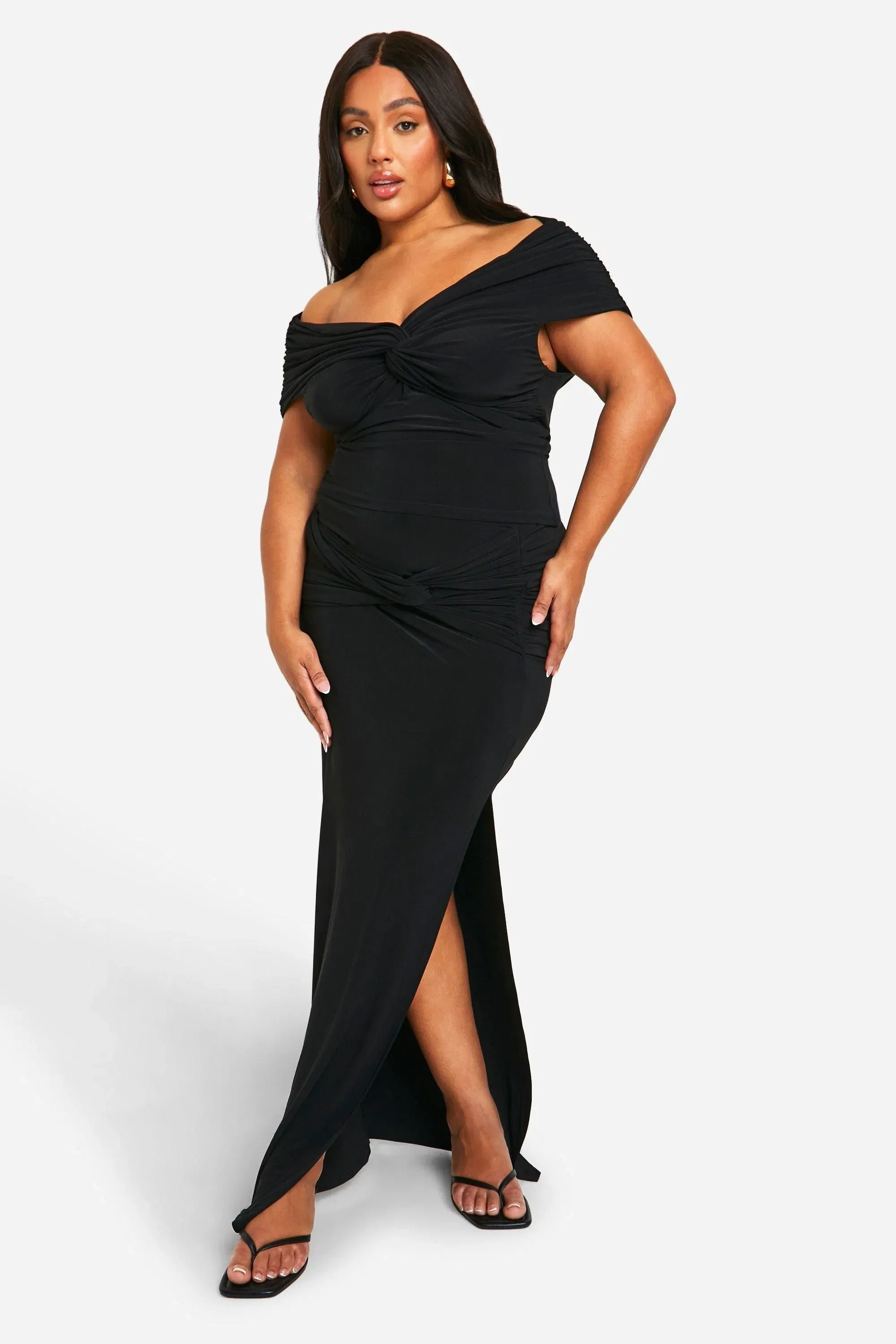 Plus Double Slinky Twist Front Off Shoulder Top