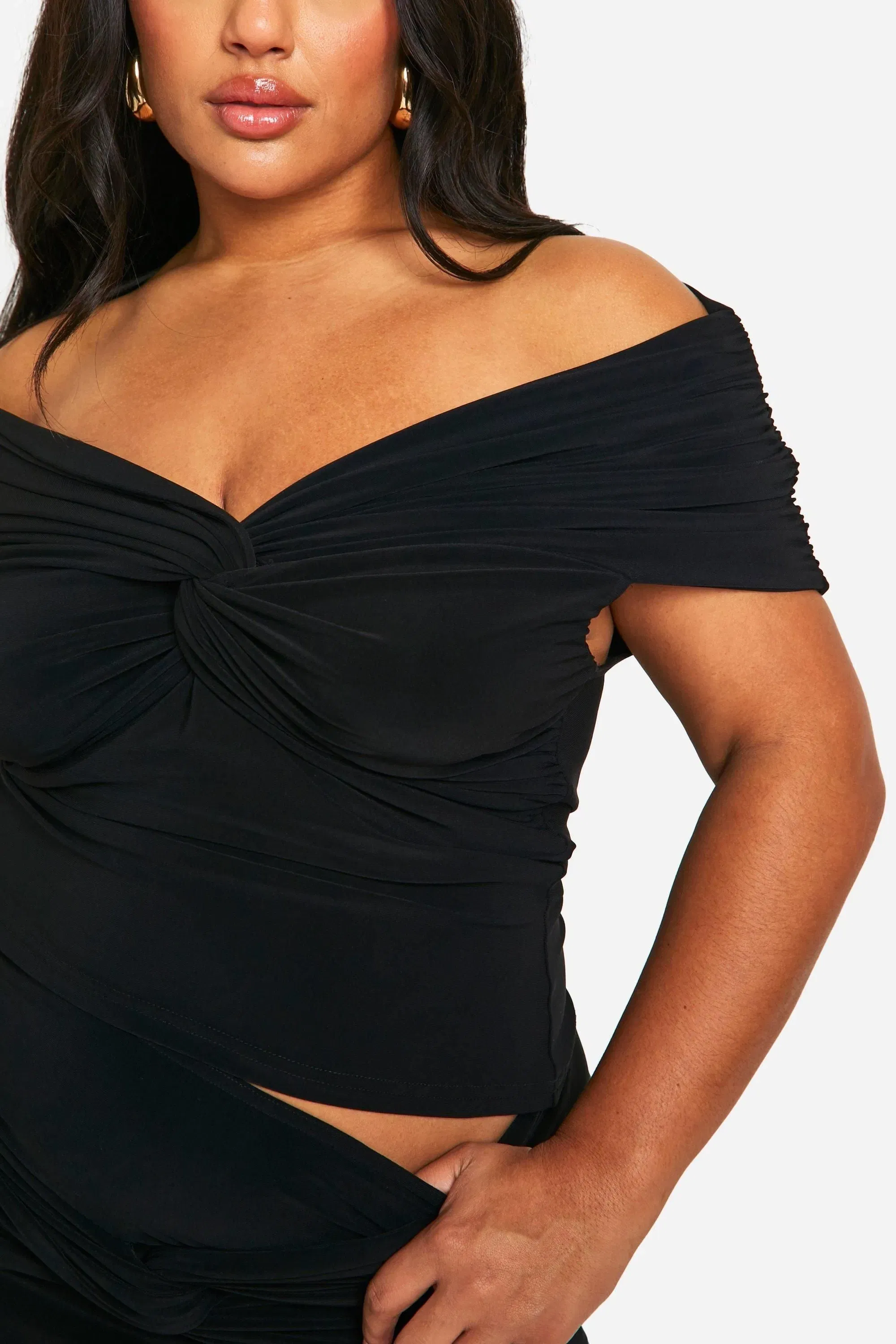 Plus Double Slinky Twist Front Off Shoulder Top