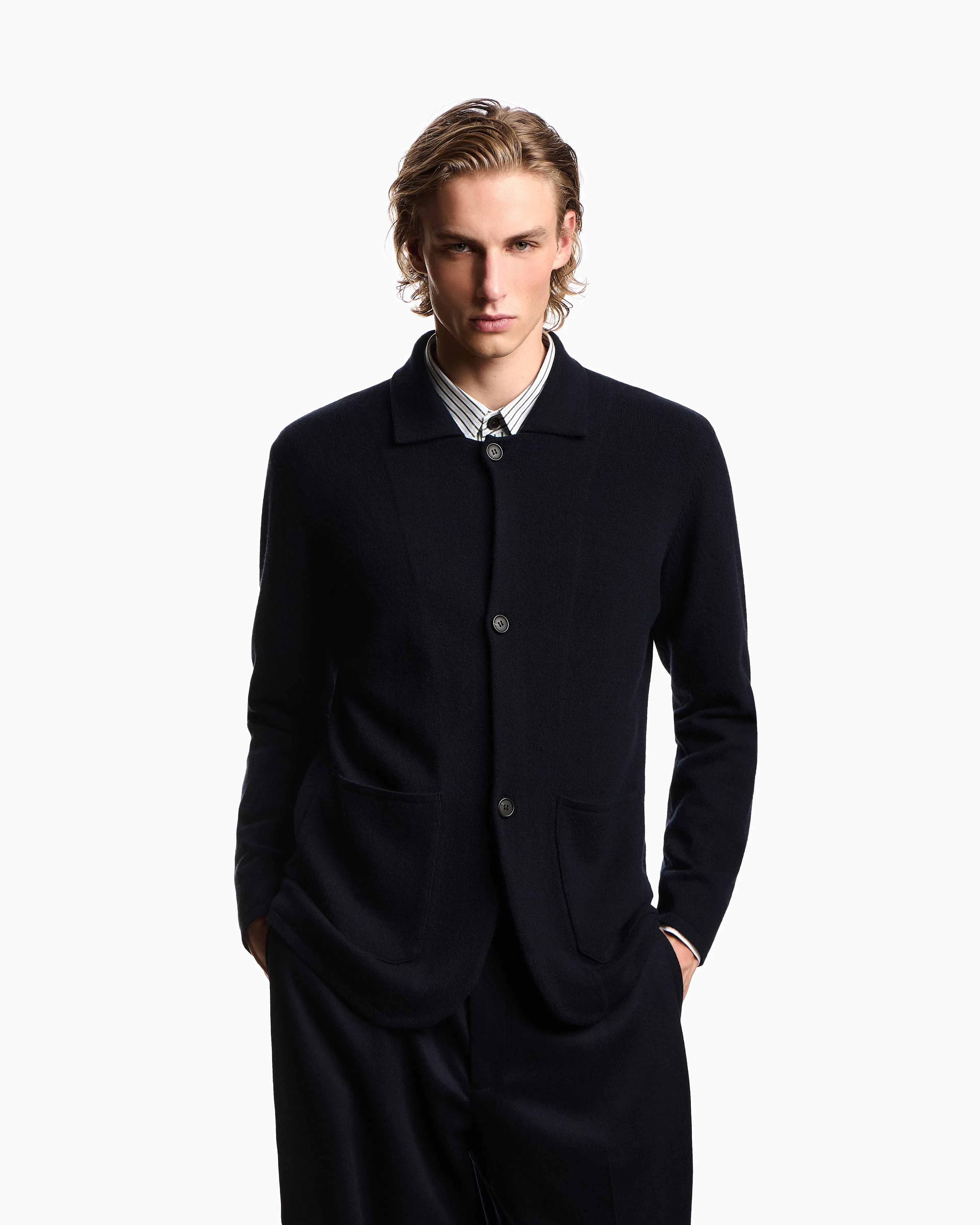 Emporio Armani Plain-knit virgin-wool jacket