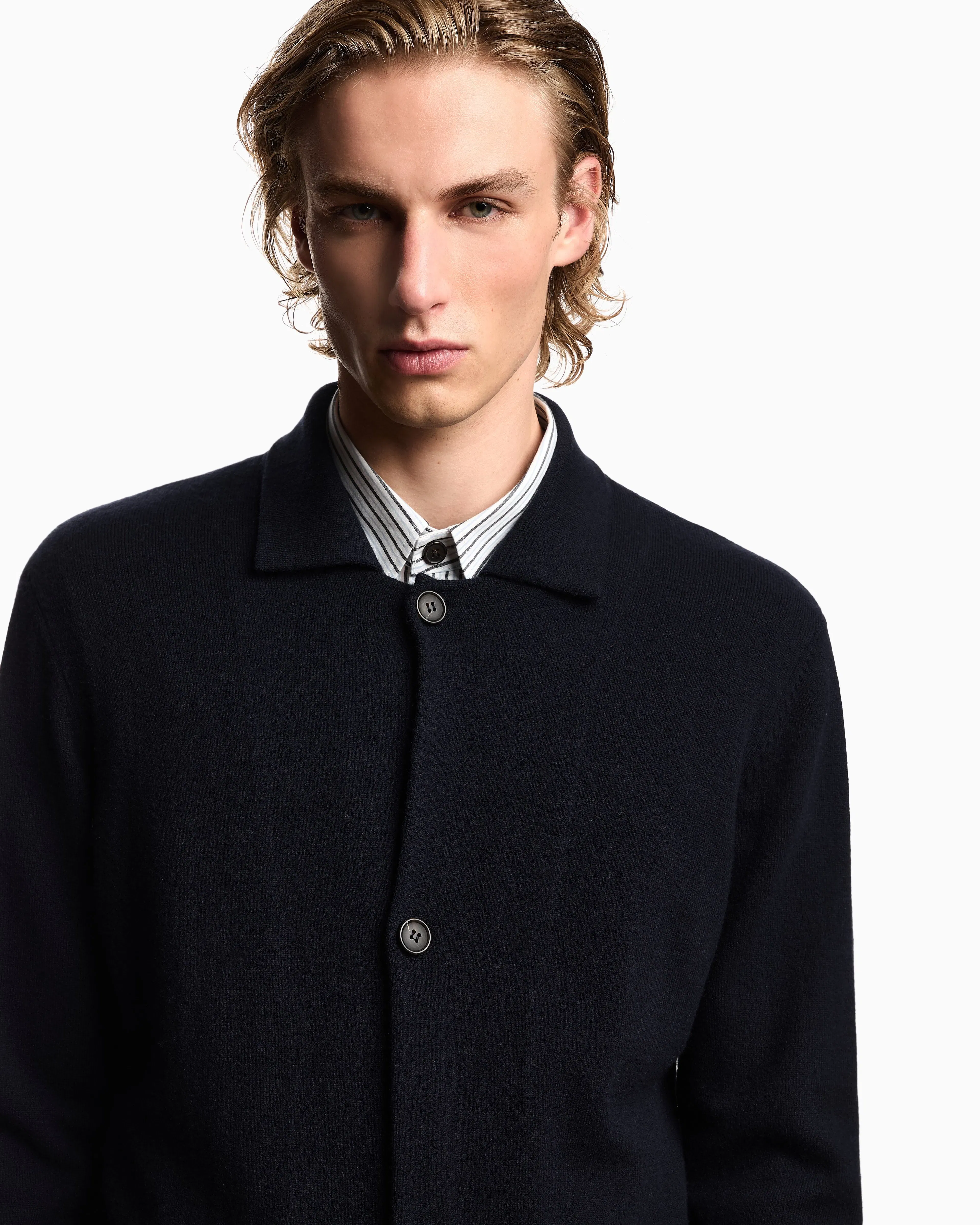 Emporio Armani Plain-knit virgin-wool jacket