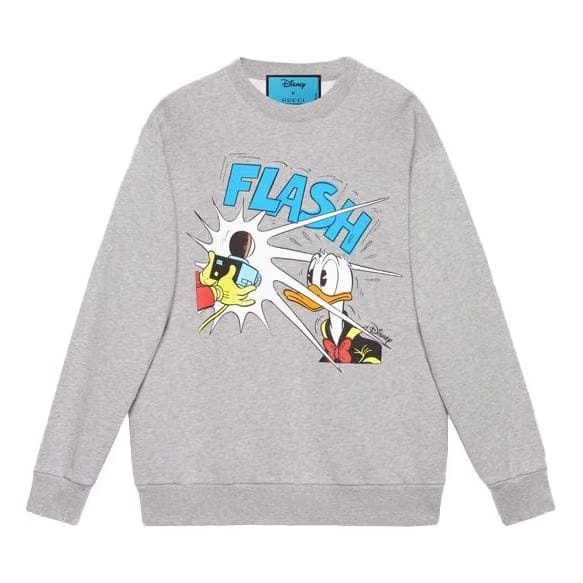 Gucci x Disney Crossover Donald Duck Cartoon Printing Round Neck Pullover Gray