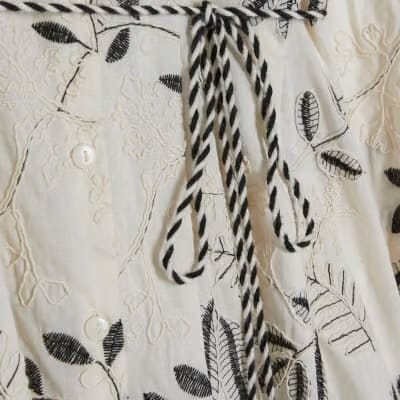 Cream Embroidered Mini Shirt Dress