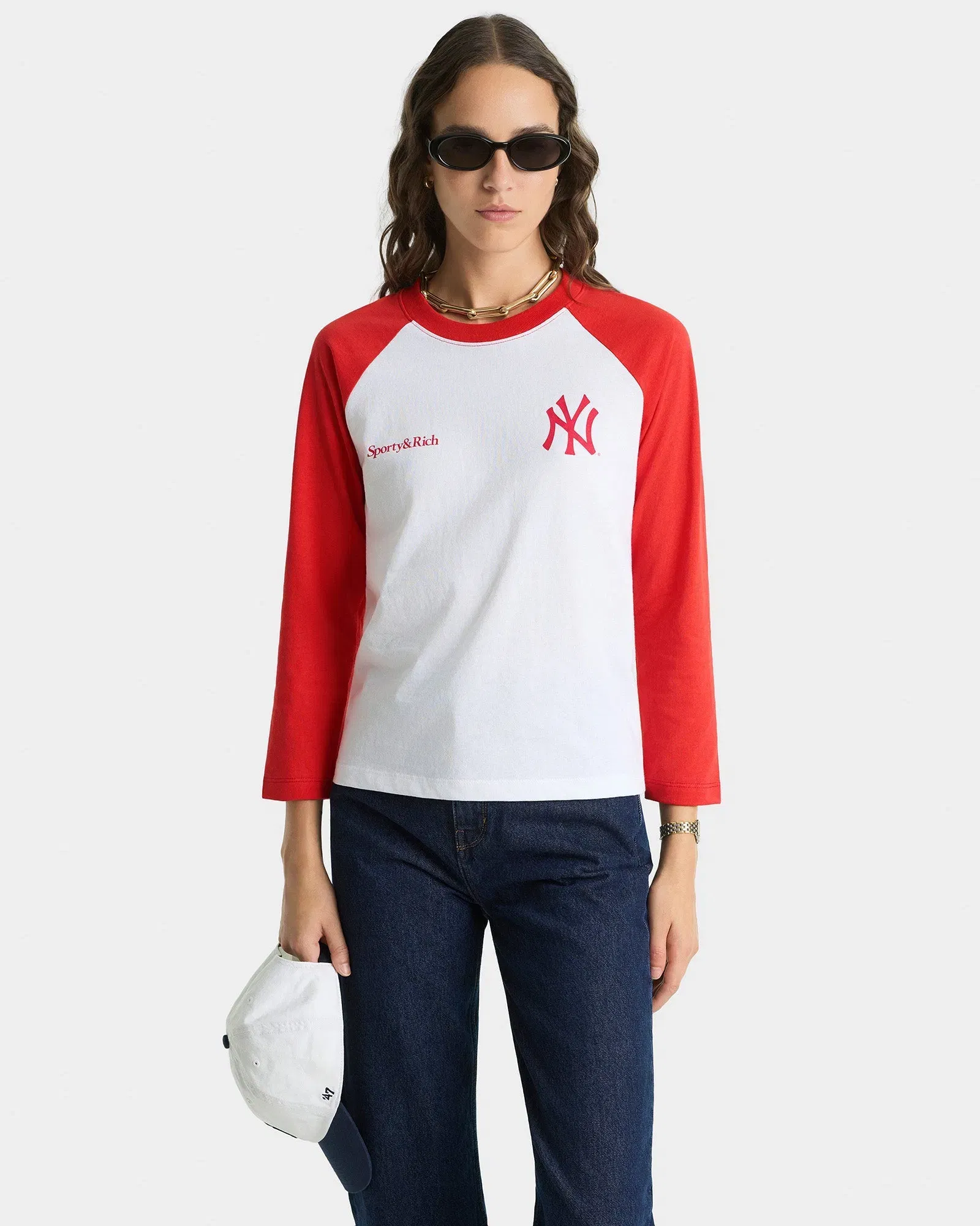 Yankees Serif Baseball T-Shirt - White/Red