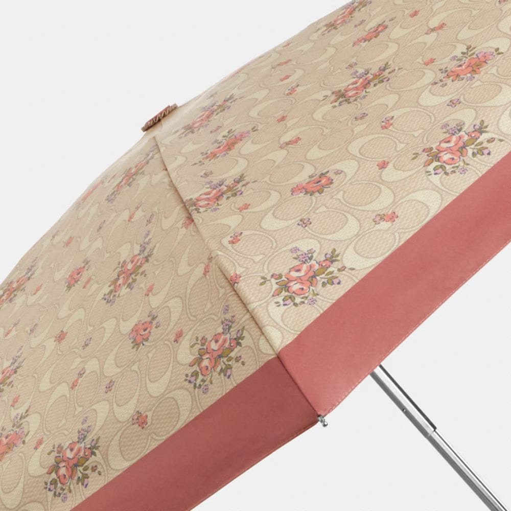 Coach Uv Protection Mini Umbrella With Floral Print Silver Sand Multi