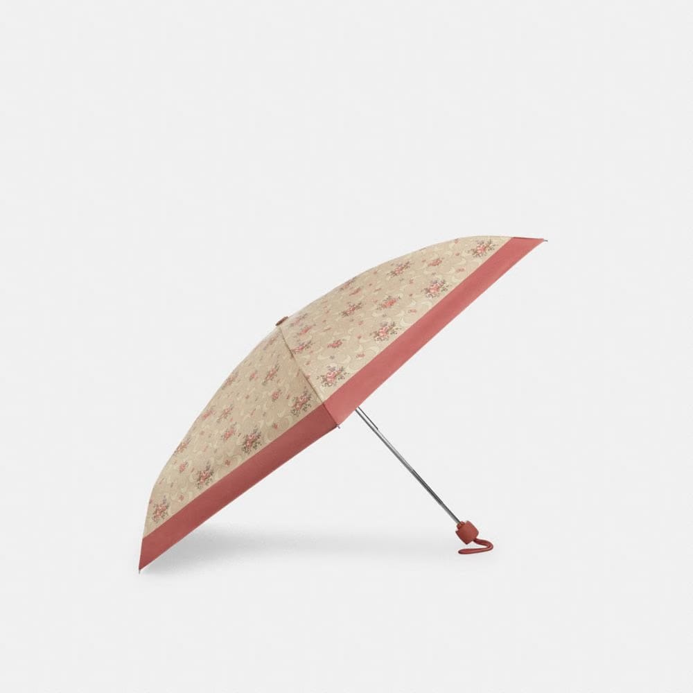 Coach Uv Protection Mini Umbrella With Floral Print Silver Sand Multi