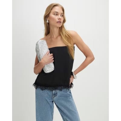 Black Lace Trim Bandeau Tunic Top