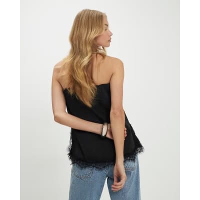 Black Lace Trim Bandeau Tunic Top