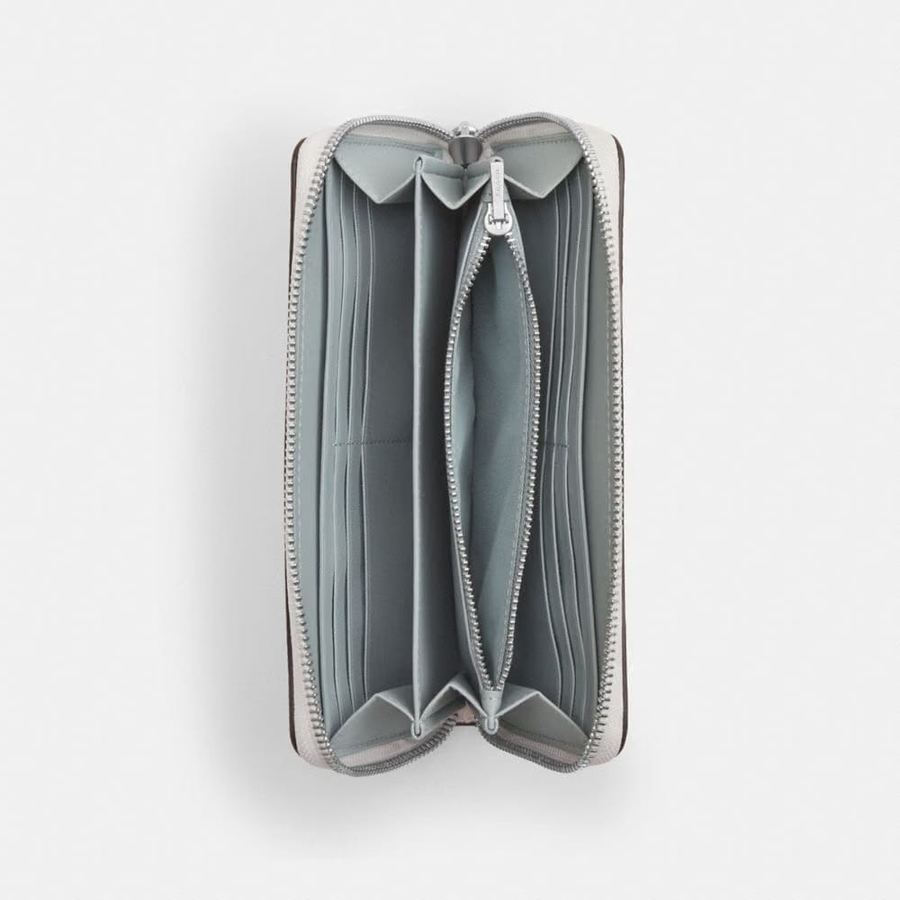 Coach Long Zip Around Wallet In Signature Canvas Silver Chalk Blue