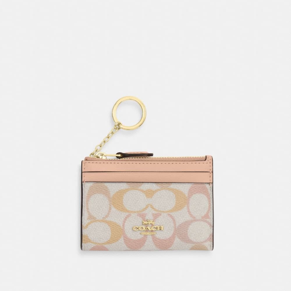 Coach Mini Skinny Id Case In Signature Canvas Gold Chalk Pink