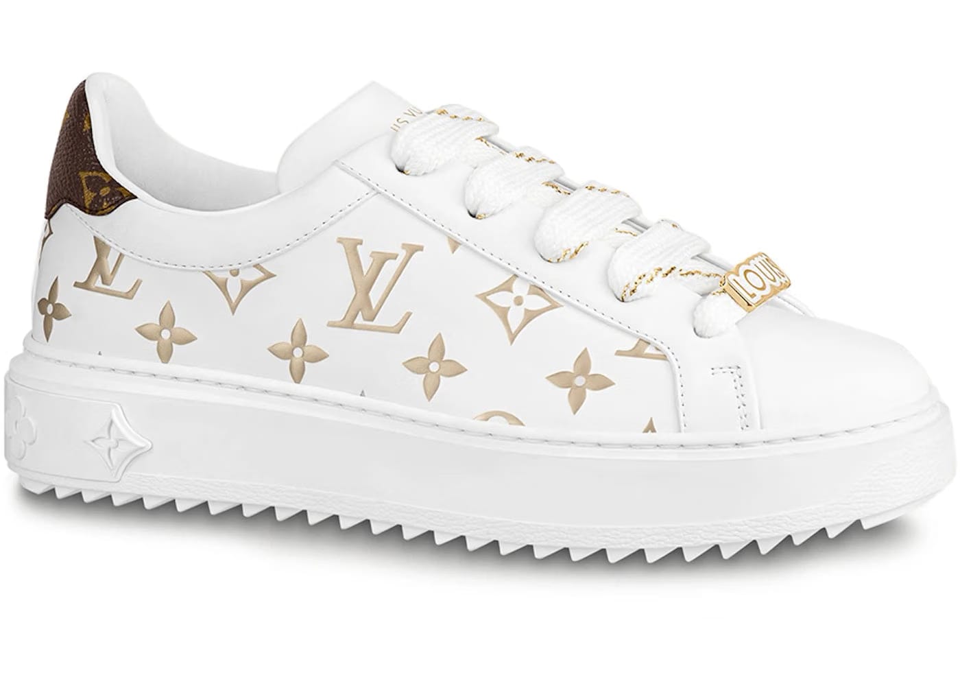 Louis Vuitton Time Out Debossed Monogram Leather White Gold Womens