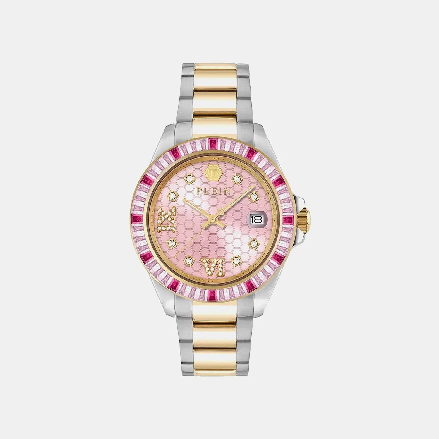 Philipp Plein Lady Empire Unisex Quartz Pink Dial Analog Stainless Steel Watch Pw2Fa0325