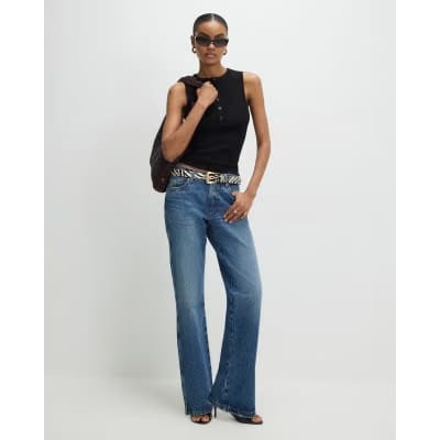 Black Sleeveless Ribbed Popper Top