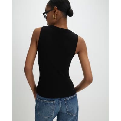 Black Sleeveless Ribbed Popper Top