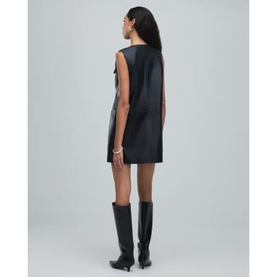 Black Leather Pinafore Mini Dress