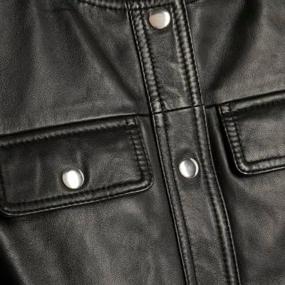 Black Leather Pinafore Mini Dress