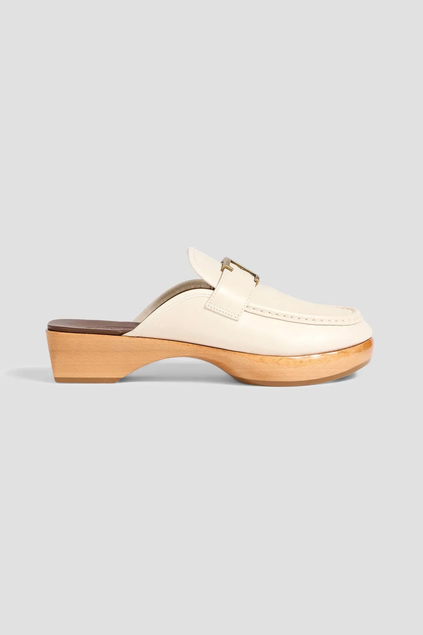 Tod's T Timeless Leather Clogs Ecru Women's