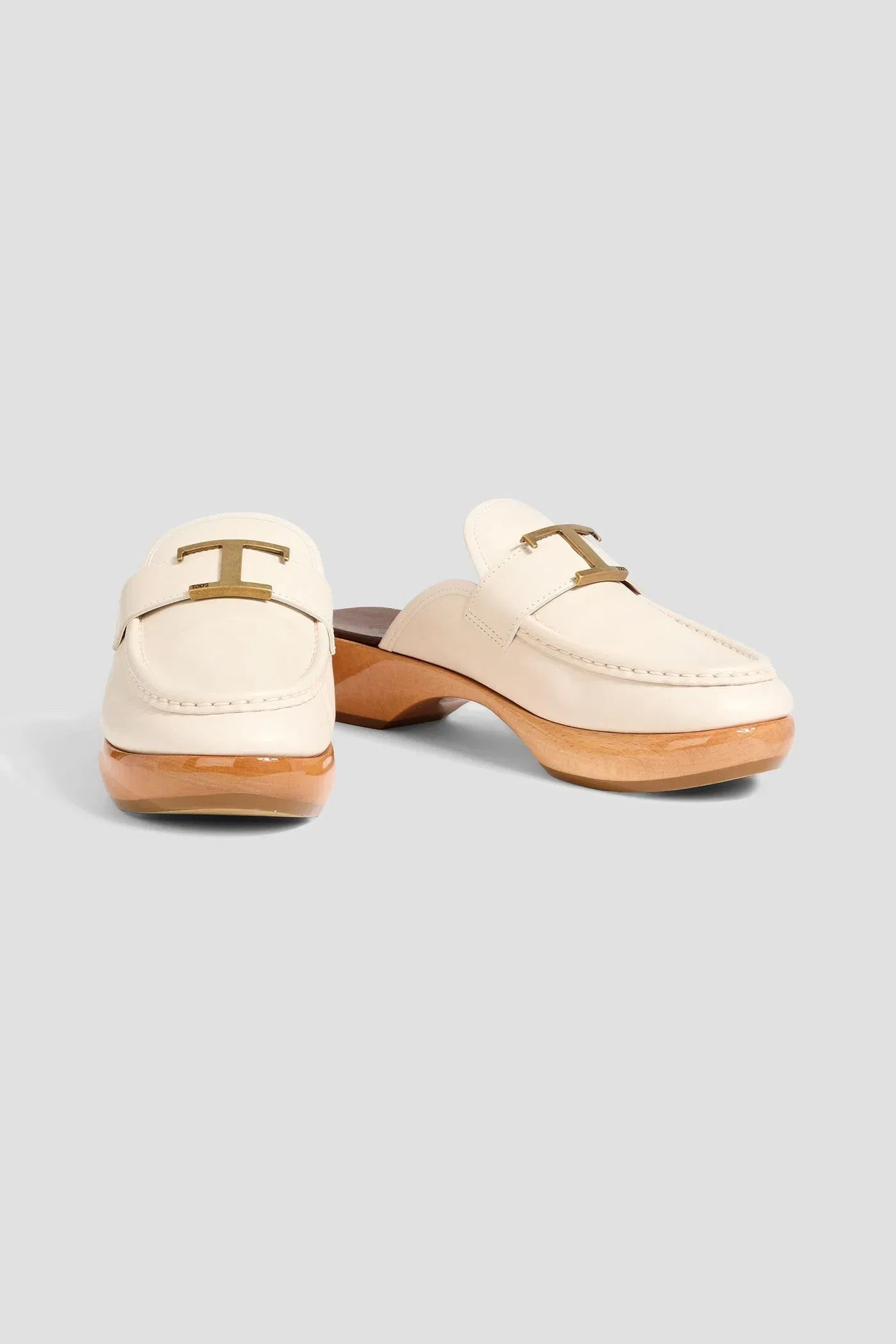 Tod's T Timeless Leather Clogs Ecru Women's