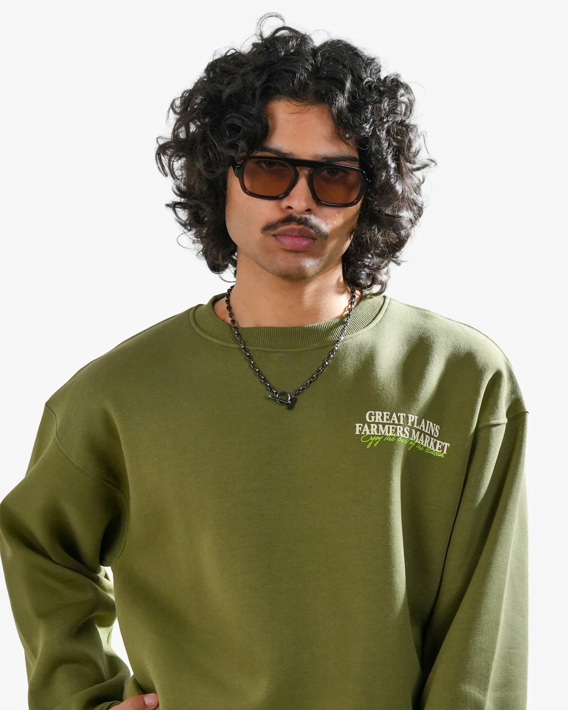 Farmer's Market - Olive Oversized Printed Sweatshirt