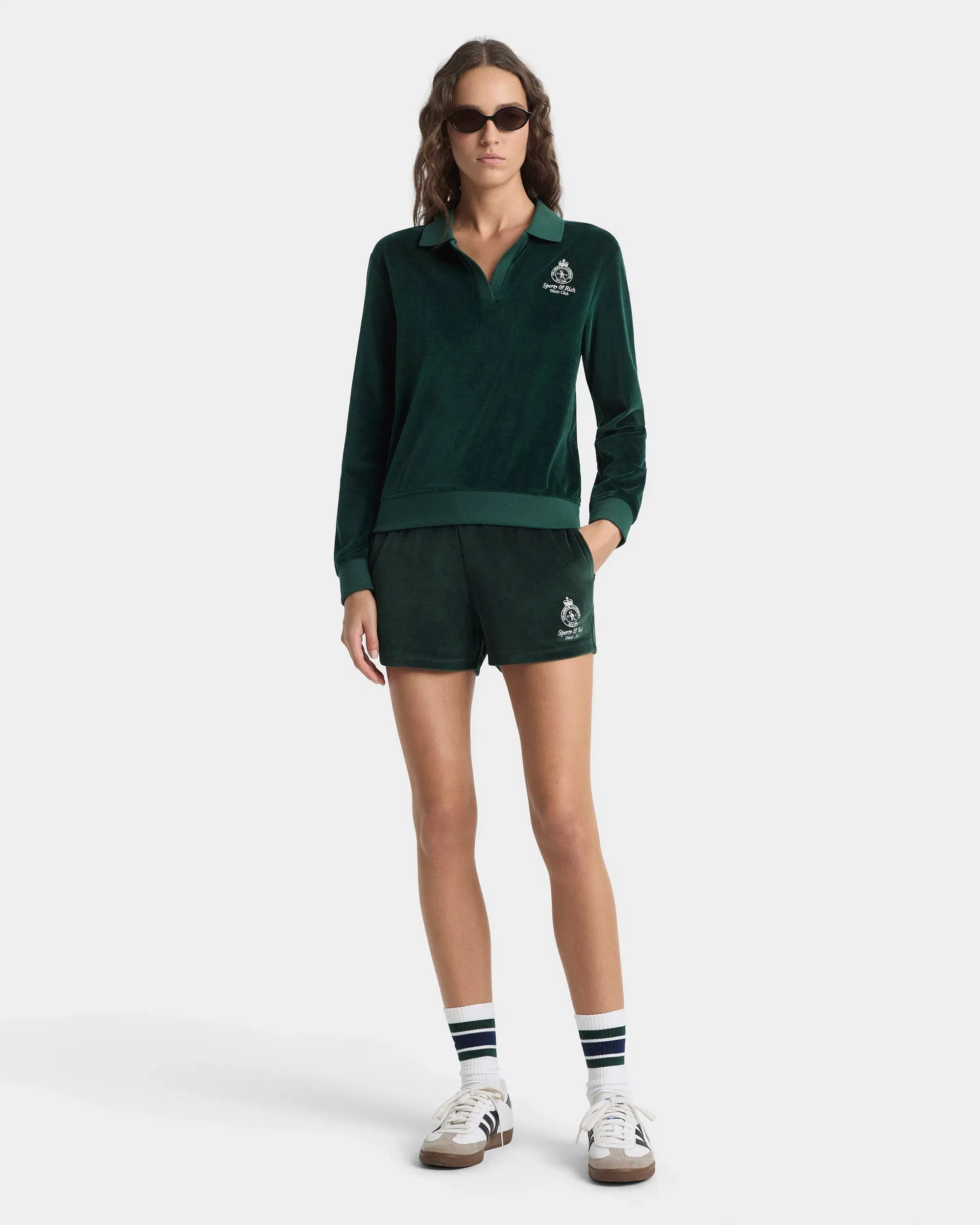 Crown Tennis Velour Polo - Forest/Ecru