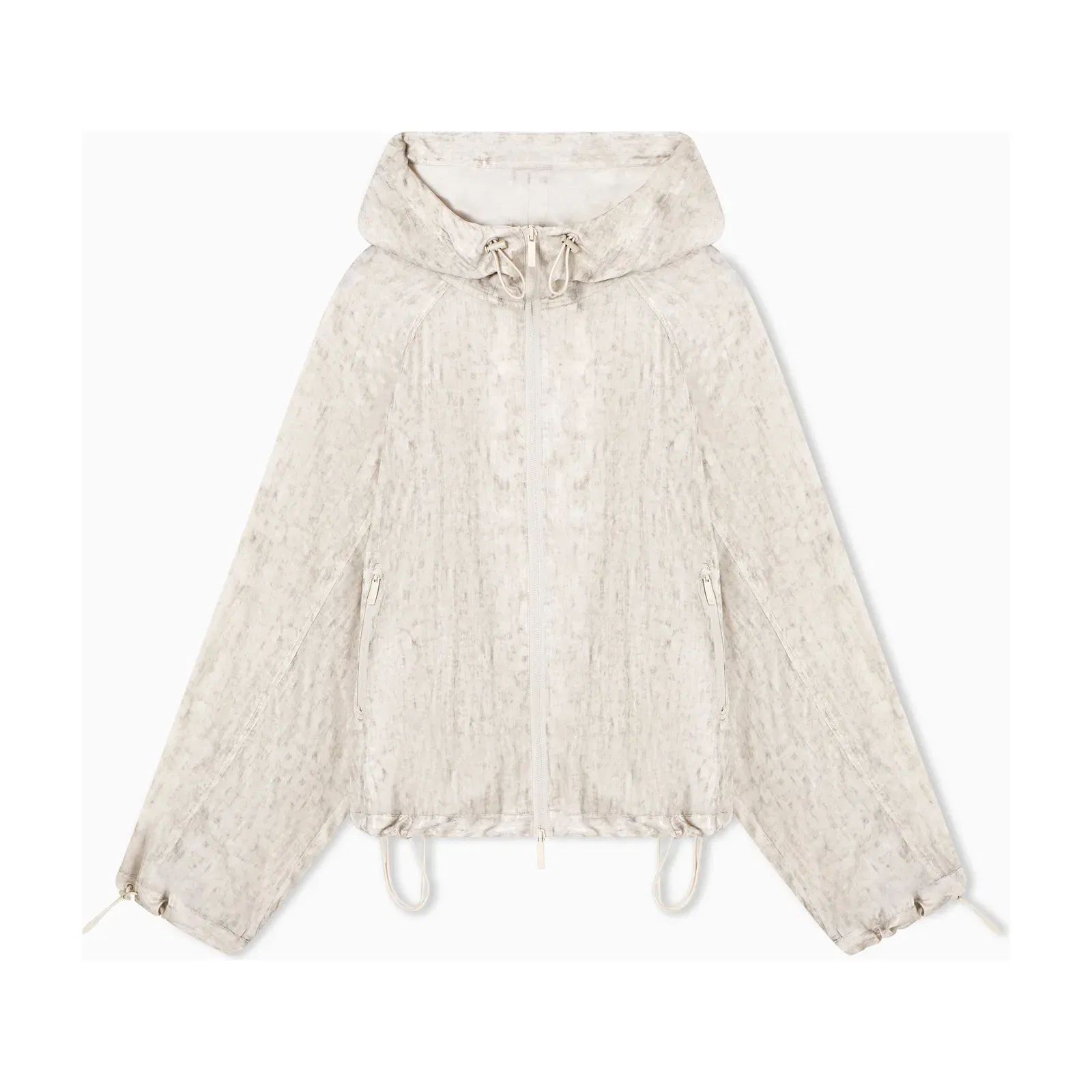 Emporio Armani Hooded blouson in a flowing fabric with a mottled-effect print