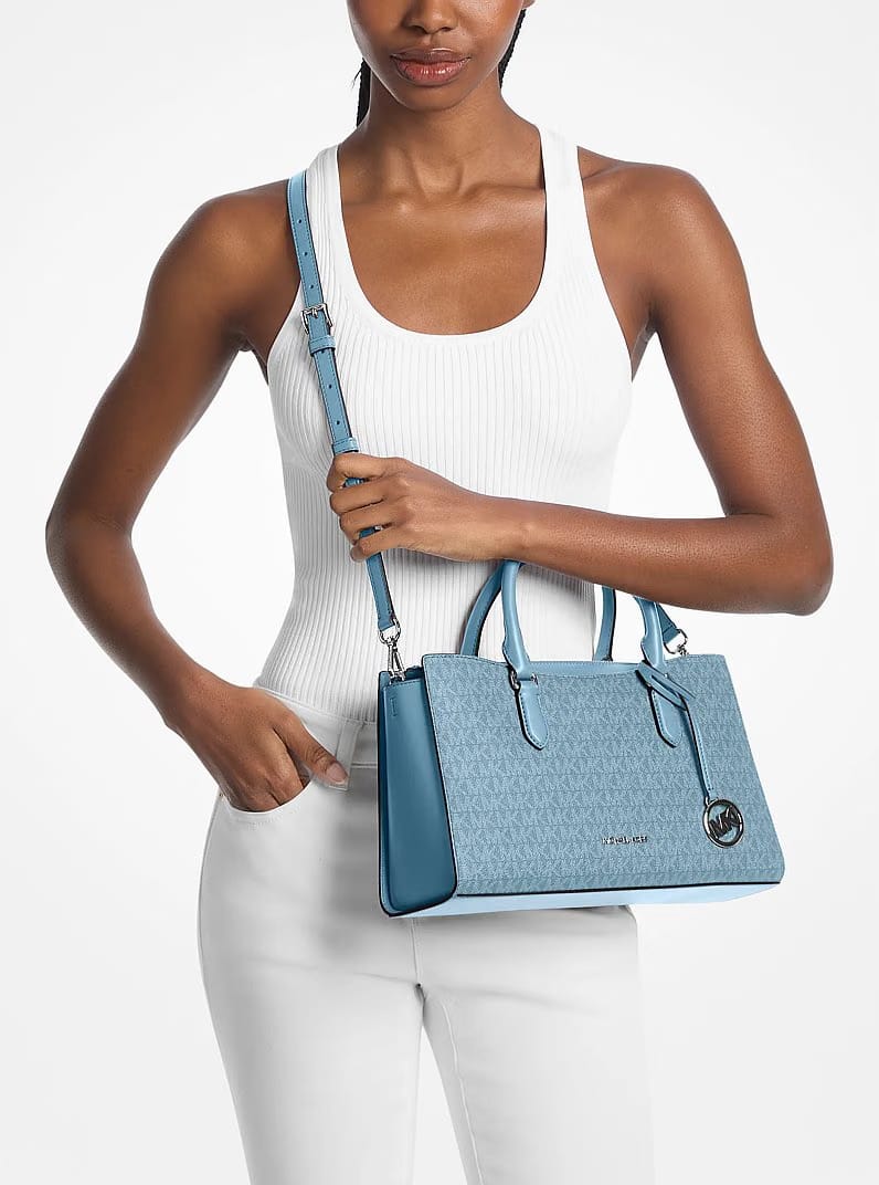 Michael Kors Arden Medium Top-Zip Satchel Denim
