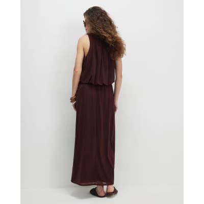 Brown Chiffon Tie Side Maxi Skirt