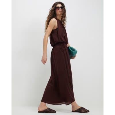 Brown Chiffon Tie Side Maxi Skirt