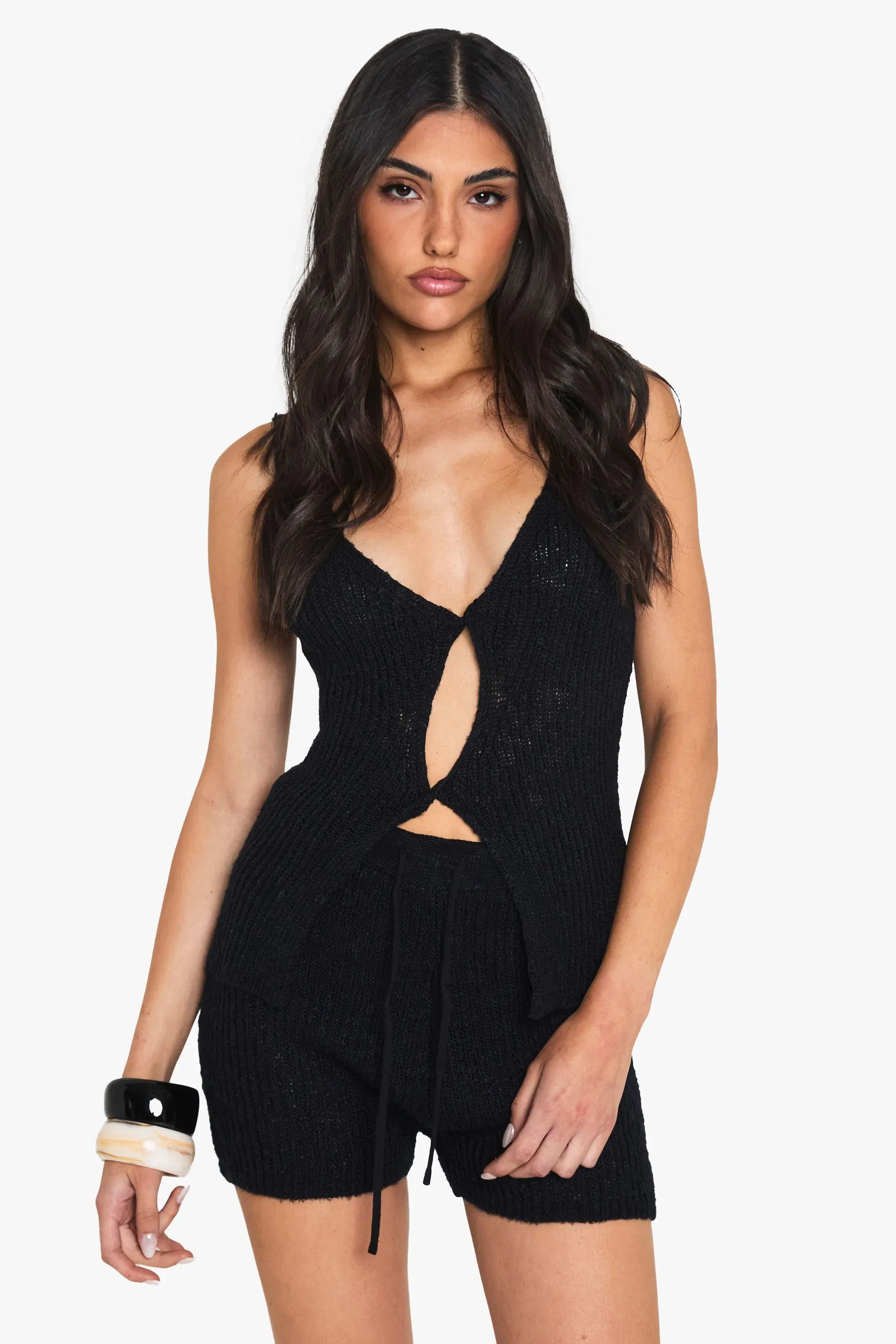 Tie Waist Knitted Crochet Short
