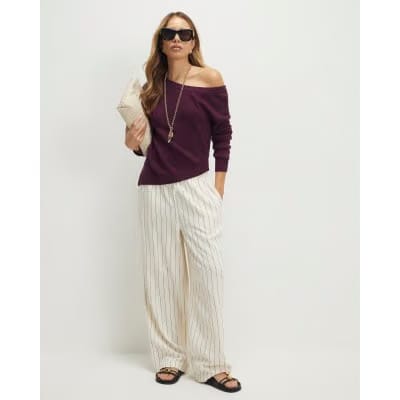 Red Linen Blend Knit Asymmetric Jumper