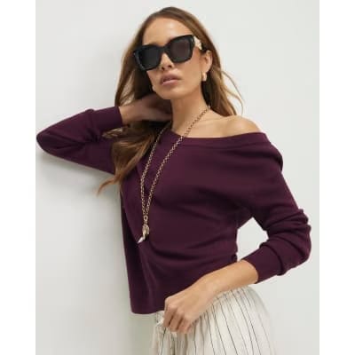 Red Linen Blend Knit Asymmetric Jumper