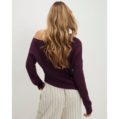 Red Linen Blend Knit Asymmetric Jumper