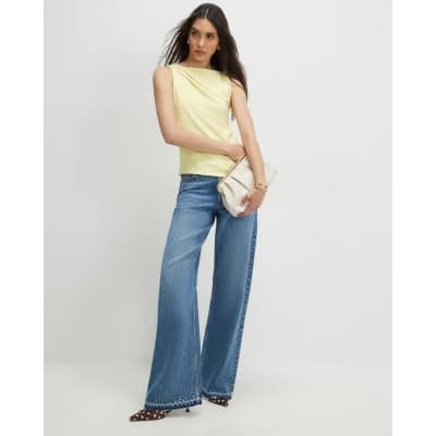 Yellow Sleeveless Slash Neck Top