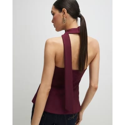 Purple Sleeveless Scarf Neck Waistcoat