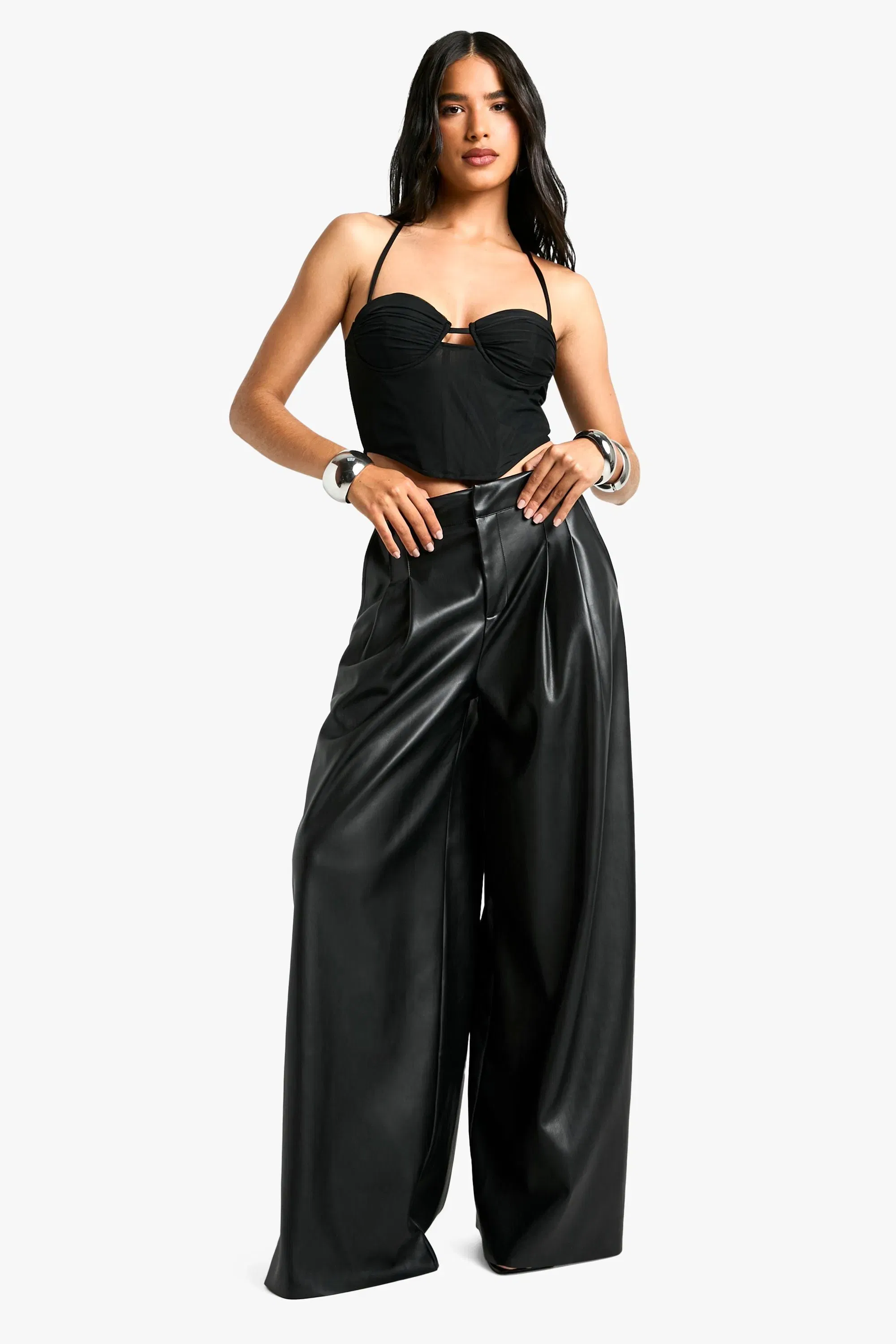 Mesh Ruched Cup Halterneck Corset