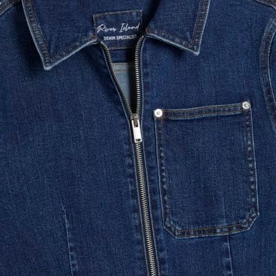 Blue Stretch Denim Straight Leg Jumpsuit