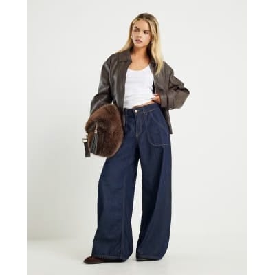 Indigo Blue High Waisted Baggy Wide Leg Jeans
