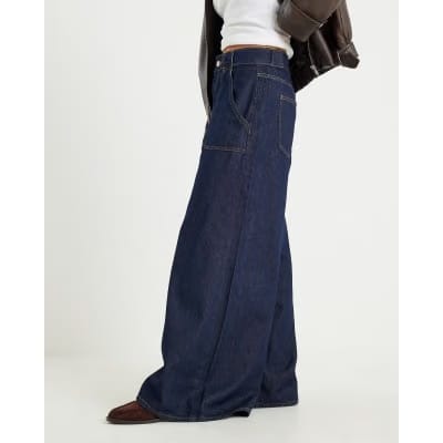 Indigo Blue High Waisted Baggy Wide Leg Jeans