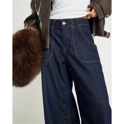 Indigo Blue High Waisted Baggy Wide Leg Jeans