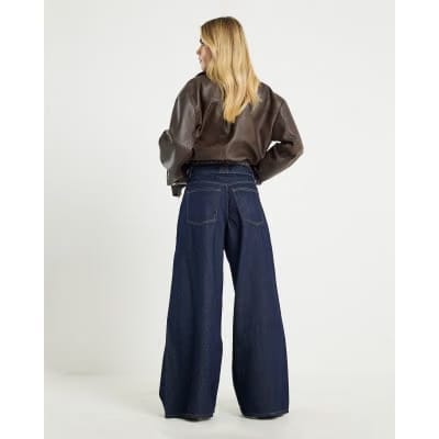 Indigo Blue High Waisted Baggy Wide Leg Jeans