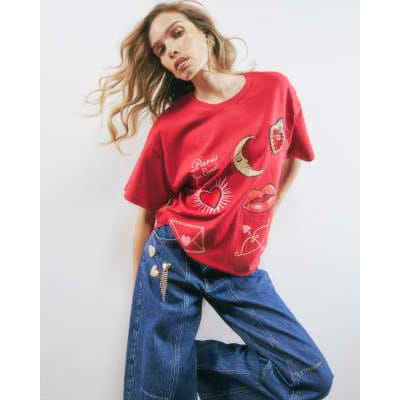 Red Short Sleeve Paris Graphic Print T-shirt