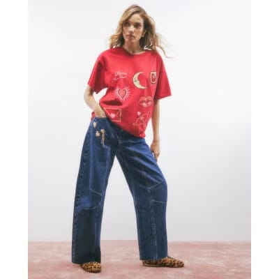 Red Short Sleeve Paris Graphic Print T-shirt