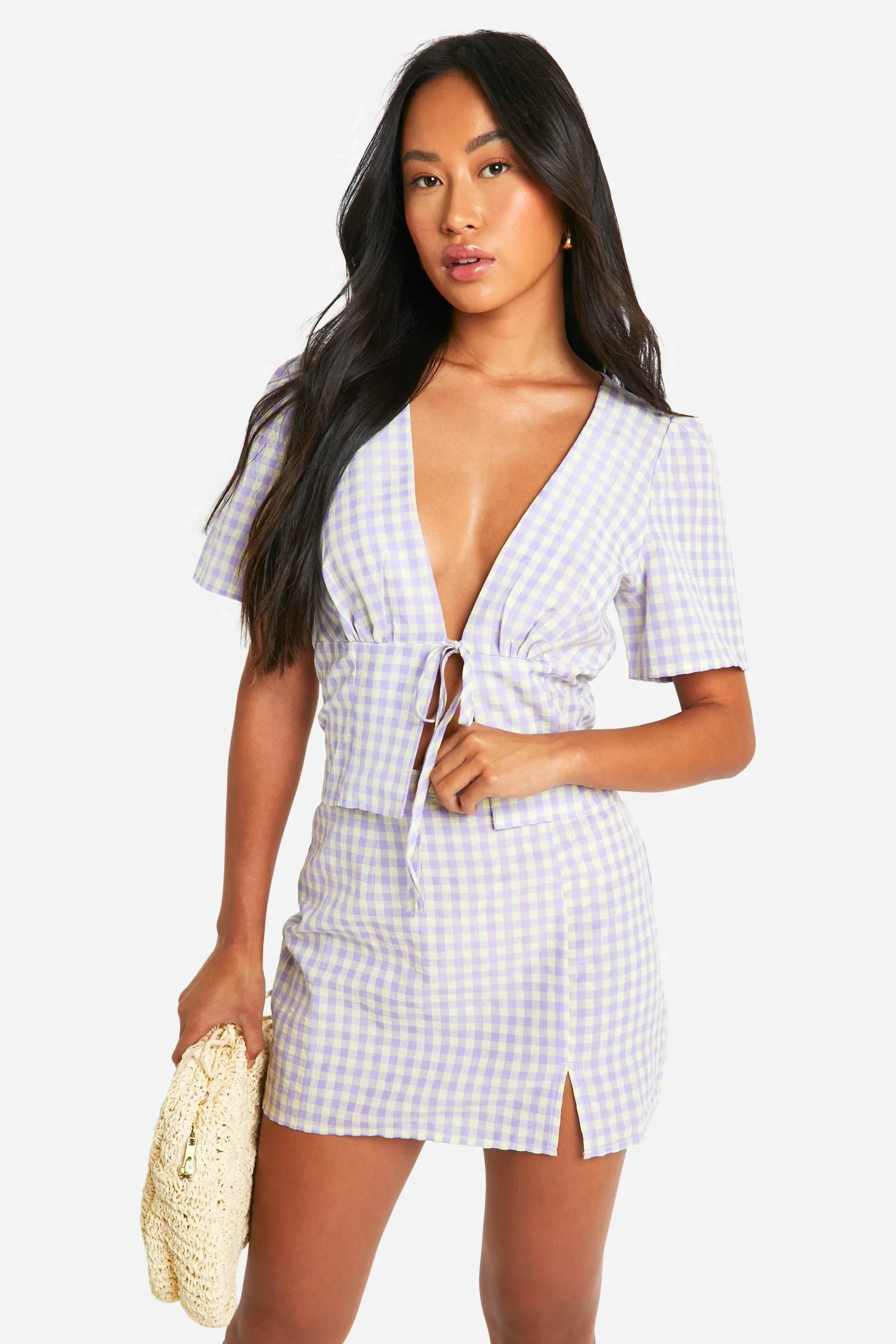 Gingham Split Hem Mini Skirt