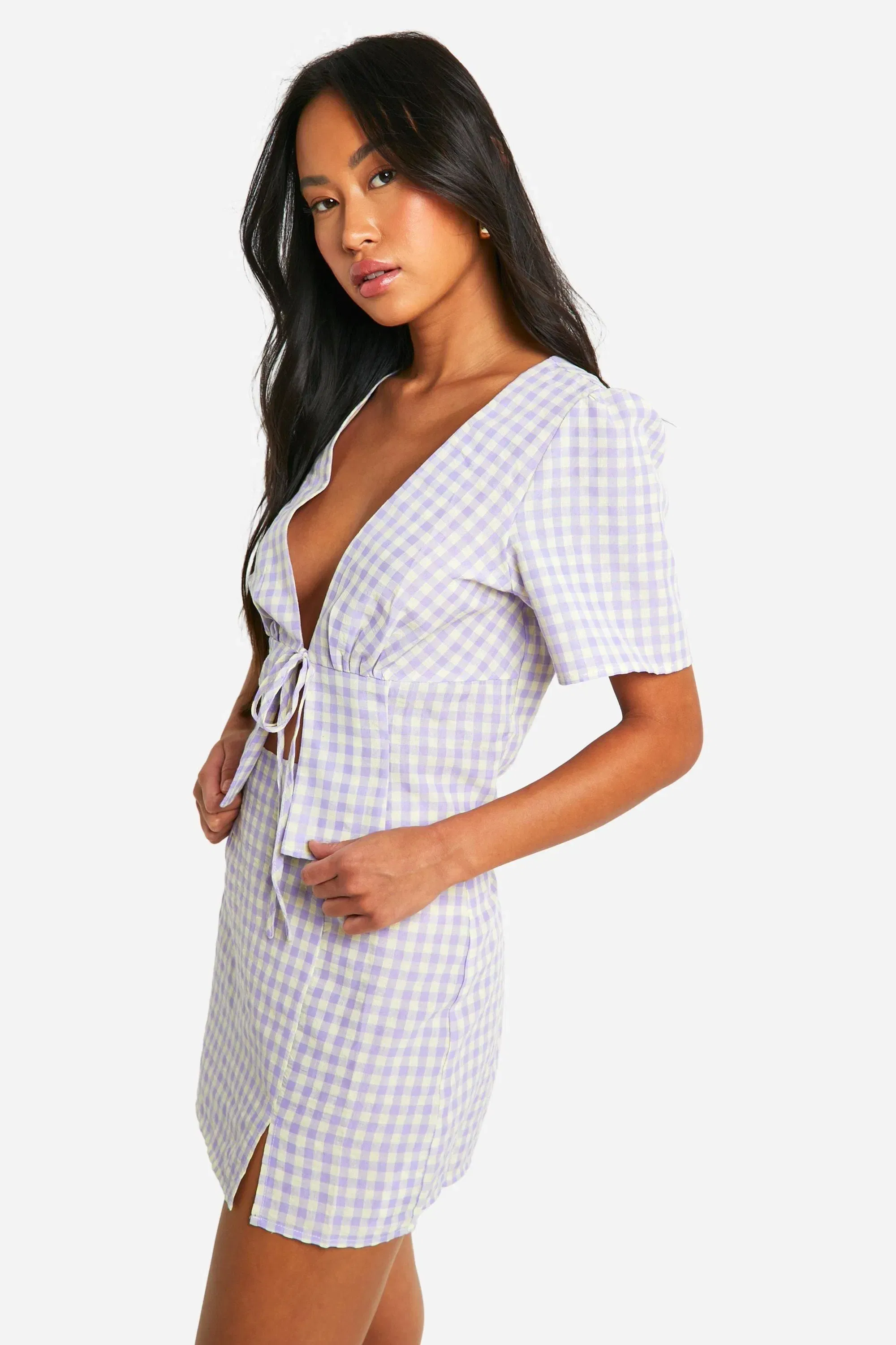 Gingham Split Hem Mini Skirt