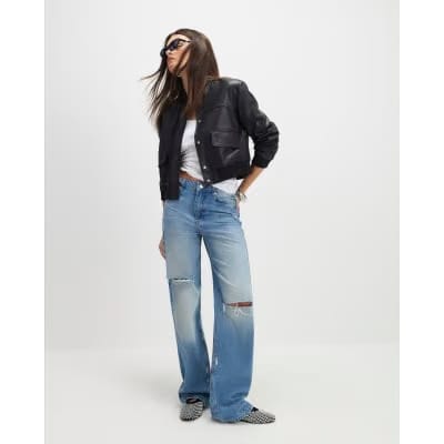 Black Faux Leather Cropped Bomber Jacket