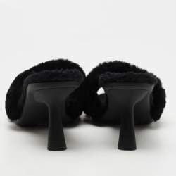 Dior Black Shearling Fur and Embroidered Canvas Dway Slide Sandals