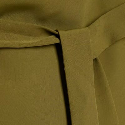 Khaki Short Sleeve Tie Waist Tailored Top