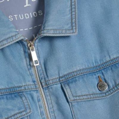 Blue Denim Tencel Bubble Hem Bomber Jacket