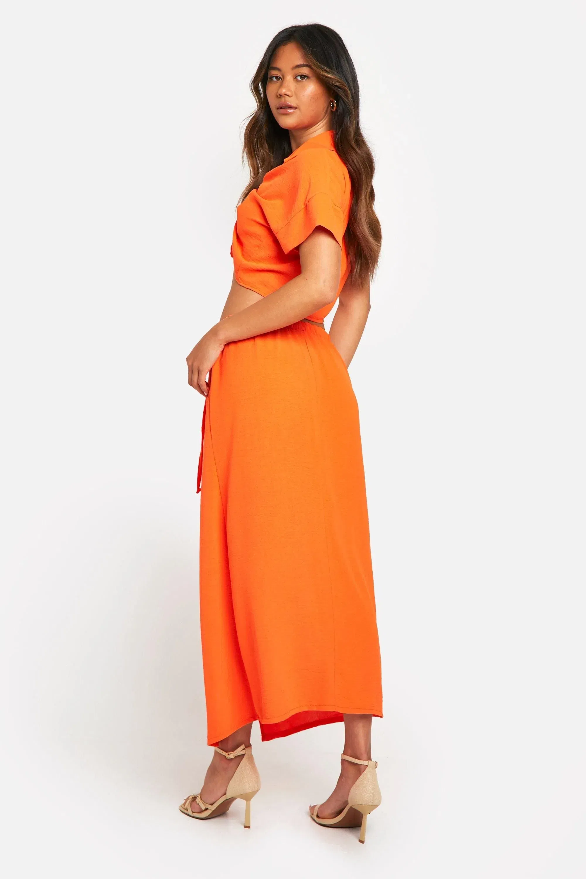 Hammered Ruched Front Shirt & Wrap Midaxi Skirt