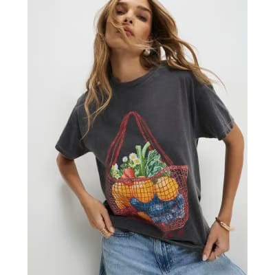 Grey Washed Fruit Basket T-Shirt