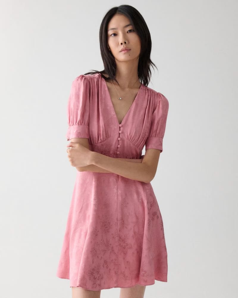 Fluid Jacquard Puff Sleeve Mini Dress